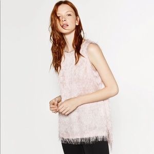 NWT ZARA Fringed Top in Light Pink Size S
